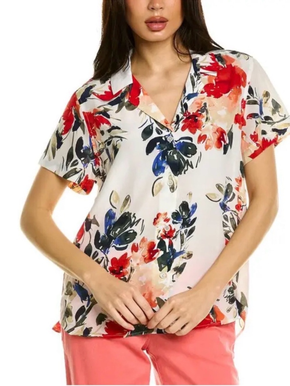 Tommy Bahama Floral Button-Down Shirt - Red, Blue, and Cream